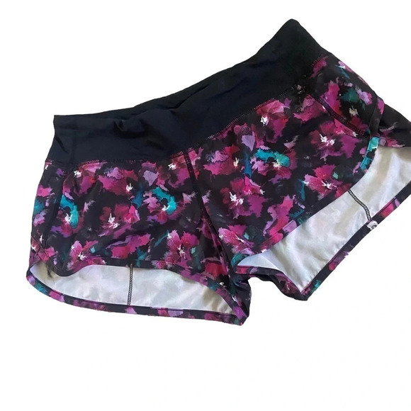 Lululemon Speed Short Mini Midnight Bloom Black Deep Fuschia / Black Sz 6 - Picture 1 of 4